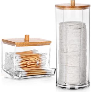 Wattenschijfjes en Wattenstaafjes Houder 2 stuks - Wattenschijfjeshouder - Dispenser - Make Up Remover Pads - Wattenstaafjeshouder