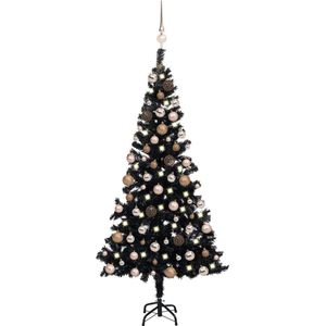 The Living Store Kunstkerstboom Zwart 120 cm - LED verlichting - Inclusief kerstballen en piek