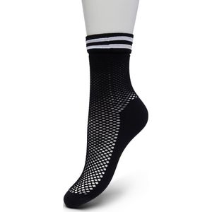 Bonnie Doon Dames Fishnet Sok met Sportieve Streepboord Dichte Zool en Teen Voor Meer Draagcomfort Zwart 36-42 - Rekbaar Van Net Boven Enkel tot Stukje Boven Enkel te Dragen - 90% Polyamide - Fisnet - Mode - Trendy - Black - BP221430.101