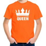 Oranje Koningsdag Queen shirt met kroon meisjes 146/152