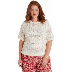 Dunne opengewerkte katoenen trui met korte mouwen