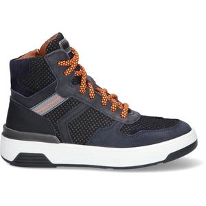 Braqeez 423944-529 Jongens Hoge Sneakers - Blauw/Oranje/Blauw - Nubuck - Veters
