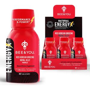 BEE&YOU Propolis Energy Shot - Royal Jelly + Rode Ginseng + Rauwe Honing - Natuurlijke en Moeiteloze Immuniteit en Energieboost | 12 stuks