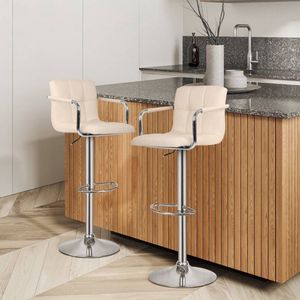 Floraya - Set 2 barstoelen - Cube - In hoogte verstelbaar - 360 graden draaibaar - Beige