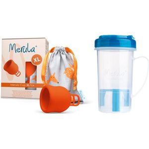 Merula Menstruatiecup XL + Cupscup - Fox Oranje - Medisch siliconen - Lekvrije afdichting - Magnetron reinigbaar - Veilig en effectief