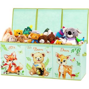 Extra grote opbergdoos met deksel voor kinderen, opvouwbare Oxford speelgoeddoos met handvat voor meisjes en jongens, waterdichte speelgoedopslag in de kinderkamer, 96 x 32 x 40 cm (Jungle Animals)