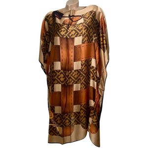 Kaftan -Tuniek - Jurk - Satijn van Viscose - Zijde Onesize 38-48 khaki/bruin