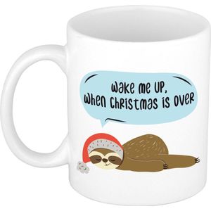 Cadeau kerstmok wake me up when Christmas is over - 300 ml - keramiek - koffiemok / theebeker - luieren op Kerstmis - kerstcadeau