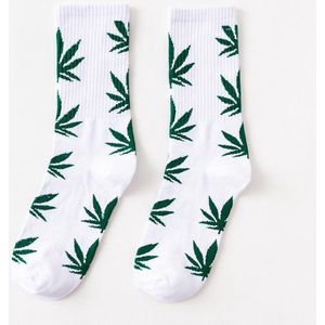 Weed sokken - Witte sokken - Wietblaadjes - Cannabis - Marihuana - maat 37 tot 38
