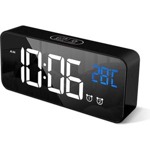 Digitale Wekker met Temperatuur, Snooze en 10 Geluiden - Verstelbare Helderheid en Volume, Stembediening