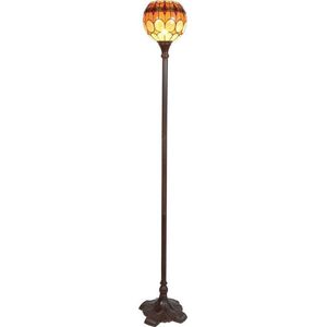 Glazen Vloerlamp met tiffany kap compl. 184* doorsnede:  27 cm 1x E27 max 60w bruin