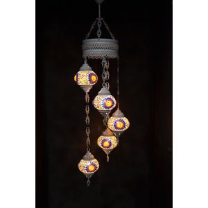 Hanglamp multicolour  glas mozaïek 5 bollen Turkse Oosterse Crèmewit Marokkaanse kroonluchter