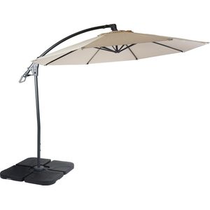 Luxe zweefparasol MCW-D14, parasol, rond Ø 3m polyester aluminium/staal 14kg ~ crème-wit met voet