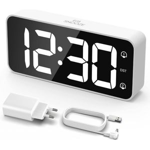 Digitale Wekker met Dubbele Alarmen en USB-Oplaadpoort - LED Klok met Helderheidsdimmer en Diverse Beltonen