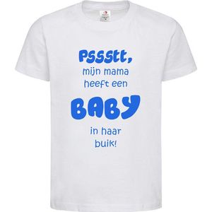 Shirt Aankondiging zwangerschap Pssstt, Mama heeft een baby in haar buik! | korte mouw | wit/blauw | maat 98/104 zwangerschap aankondiging bekendmaking Baby big sis bro sister brother Grote Zus Broer