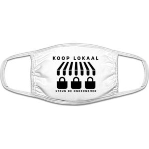 Koop lokaal mondkapje | ondernemers | steun | gezichtsmasker | bescherming | bedrukt | logo | Wit mondmasker van katoen, uitwasbaar & herbruikbaar. Geschikt voor OV