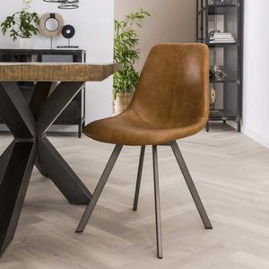 HUUS Stoel Floortje - Topkwaliteit eetkamerstoel - Zitting is gemaakt van Leer - 46x58x87 cm