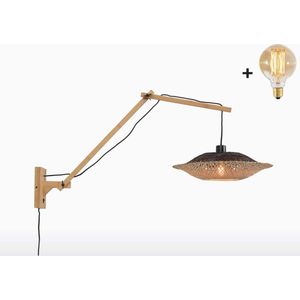 Wandlamp met Lange Arm - KALIMANTAN - Bamboe - Medium (60x15cm) - Met LED-lamp