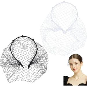 2 kleuren 1920s flapper fascinator hoofdband - mesh sluier met kristal strass pailletten - bruid thee party hoofdtooi van kant - haarband zwart en wit .