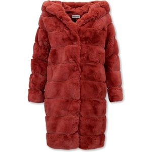 Faux Fur Jas Dames met Capuchon - Bordeaux