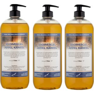 Douchegel Appel-Kaneel 1 liter - set van 3 stuks - met gratis pomp - Showergel