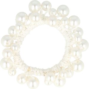 Haarsoires Haarelastiek – Bedekt met Grote Parelkralen – Wit