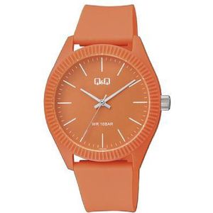 Q&Q VS68J007Y - Horloge - Analoog - Sport - Unisex - Plastic band - Rond - Streepjes - Kunststof - Oranje - 10 bar waterdicht