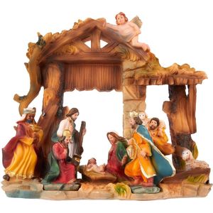 BRUBAKER Kerststal - Jezus, Maria, Jozef en de koningen in de kerststal - 22 cm tafelkribbe kerstfiguur met handbeschilderde figuren van polyhars - kerststalfiguur tafeldecoratie