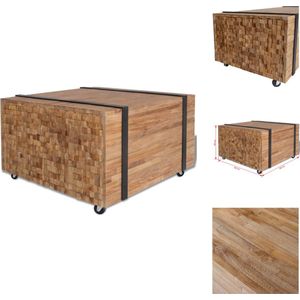 vidaXL Bijzettafel Industriële Stijl - Teakhout - 60x60x38 cm - Met 4 wielen - Tafel