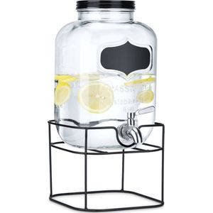 Navaris glazen limonadetap met kraantje - 5L - Drankdispenser met zwarte metalen standaard - Sapdispenser - Voor koude dranken
