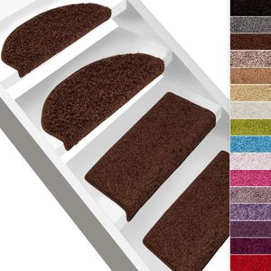 Karat Shaggy Trapmat - Barcelona - Zelfklevend - Donkerbruin - Halfrond - 23,5 x 65 cm