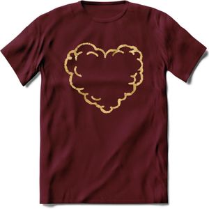 Valentijn Goud Hart T-Shirt | Grappig Valentijnsdag Cadeautje voor Hem en Haar | Dames - Heren - Unisex | Kleding Cadeau | - Burgundy - XL