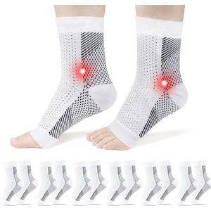 6 paar - compressiesokken - sokken - voor dames en heren - verzachtende sokken voor neuropathische pijn - voor verlichting van plantaire fasciitis bij voetboogpijn, voetzwelling en vermoeidheid - wit
