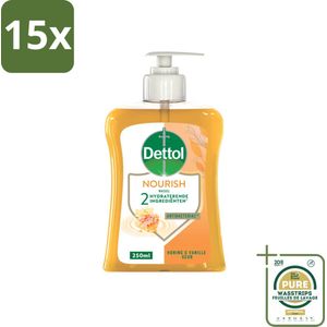 15 x Dettol - Handzeep - Nourish - Honing & Vanille - 250 ml - Grootverpakking - Handzeep - Antibacterieel - Handen Wassen - Handen Verzorgen - Honing
