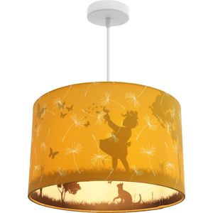 Olucia Vlinder - Kinderkamer hanglamp - Stof - Geel - Cilinder - 30 cm