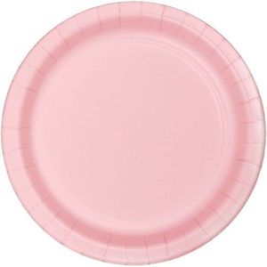 20 kartonnen roze bordjes 18,5cm en 20 roze vorkjes voor geboorte en babyshower