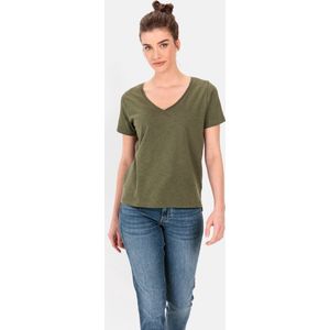 camel active V-neck T-Shirt gemaakt van organic cotton - Maat womenswear-XL - Olijf