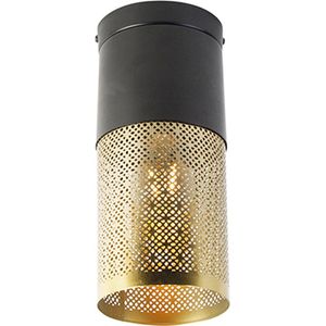 QAZQA raspi - Industriele Plafondlamp - 1 lichts - Ø 12.5 cm - Zwart Goud - Industrieel - Woonkamer | Slaapkamer | Keuken
