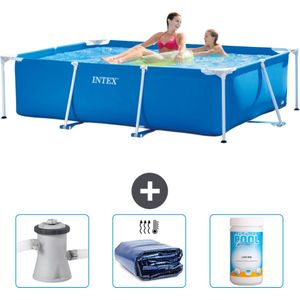 Intex Rechthoekig Frame Zwembad - 220 x 150 x 60 cm - Blauw - Inclusief Zwembadfilterpomp - Solarzeil - Chloor