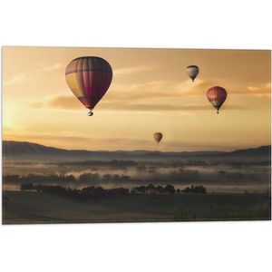 WallClassics - Vlag - Luchtballonen Zwevend boven Open Veld - 60x40 cm Foto op Polyester Vlag