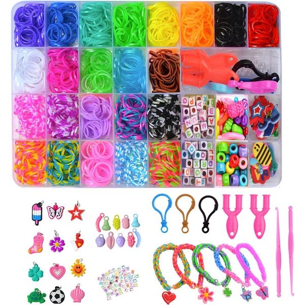 4400/3500/1600/1500/600PCS Creative Colorful Loom Bands Set Rainbow  Bracelet Making Kit DIY Rubber Band Woven Bracelets Craft Toys For Girls  Birthday Gifts