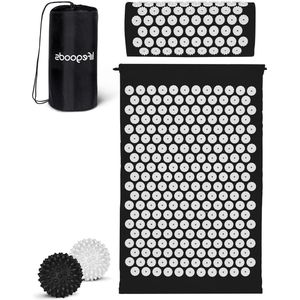 Acupressuur Mat Kussen Set - Ontspanning Pijnverlichting - Triggerpoint Massage Ballen Draagtas - Lotus Shakti Mat - Zwart Wit