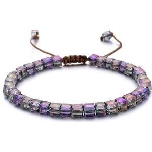 Sorprese armband - Ibiza Beads - armband dames - vierkante kralen - paars parelmoer - verstelbaar - cadeau - Model K