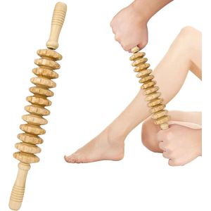 Houten Massage Roller - Anti-Cellulite Massager - Maderotherapie Apparatuur - Volledige Lichaamsmassage - Spiermassage Stick - Lymfatische Drainage (43cm)
