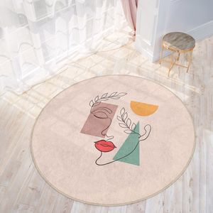 Abstract Boho Gebied Rond Tapijt Tekeningen Gezicht Vrouw Beige Boheems Tapijt|Oddly Antislip Tapijt|Boho Tapijt Decor|Woonkamer Tapijt Modern Tapijt|Gezicht