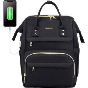 Laptoprugzak voor dames, waterdichte zakelijke rugzak met laptopvak, schoolrugzak tas met USB-oplaadaansluiting, voor universiteit, reizen, vrije tijd en werk, zwart, 14 inch, Rugzak