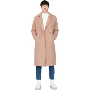 Trendyol Zwarte Losvallende, Lang Gestikte Winterjas Met Dubbele Rij Knopen Tmnaw23Kb00003