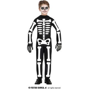 Guirca - Spook & Skelet Kostuum - Wandelend Bottenlijf Skelet Kind Kostuum - Zwart / Wit - 5 - 6 jaar - Halloween - Verkleedkleding