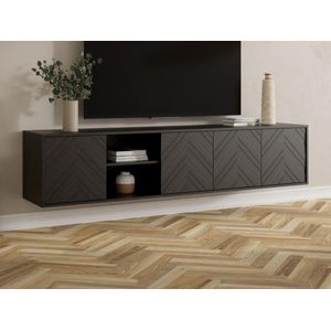 Vente-unique Hangend tv-meubel met 4 deuren en 2 nissen van mdf - Zwart - REDONIA L 203.3 cm x H 50.8 cm x D 40 cm