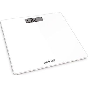 Weegschaal personenweegschaal wit - compact ultraplat - 26 cm x 26 cm - glasplaat - LCD-display - capaciteit 180 kg - schaal 100 g